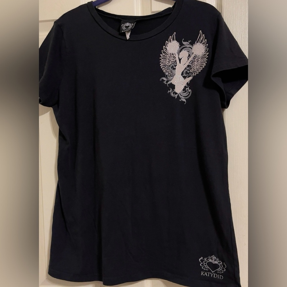 KATYDID Women's CHEERLEADER w/ Black Short Sleeve Rhinestone szXL